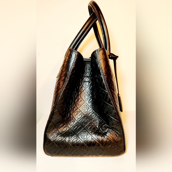 Henri bendel monogram embossed black leather top handle satchel bag - Picture 5 of 11